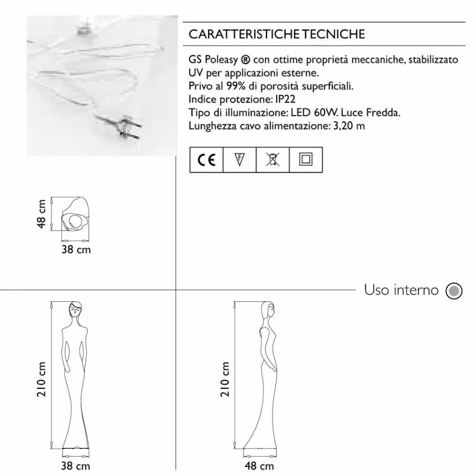 Lichtgevend standbeeldvloerontwerp met ledlicht voor binnen - Penelope van Myyour Viadurini