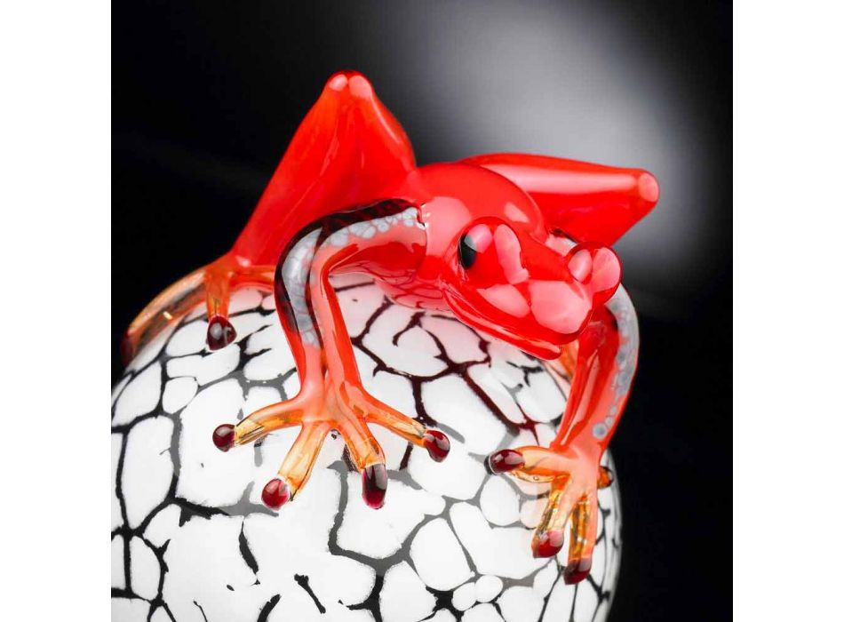 Echt gekleurd eivormig beeldje met kikker gemaakt in Italië - Huevo Viadurini