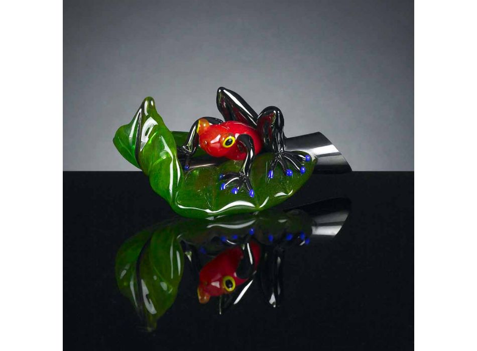 Decoratief beeldje in de vorm van een kikker op glazen blad Made in Italy - Leaf Viadurini
