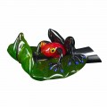 Decoratief beeld in de vorm van een kikker op een blad in glas gemaakt in Italië - Leaf