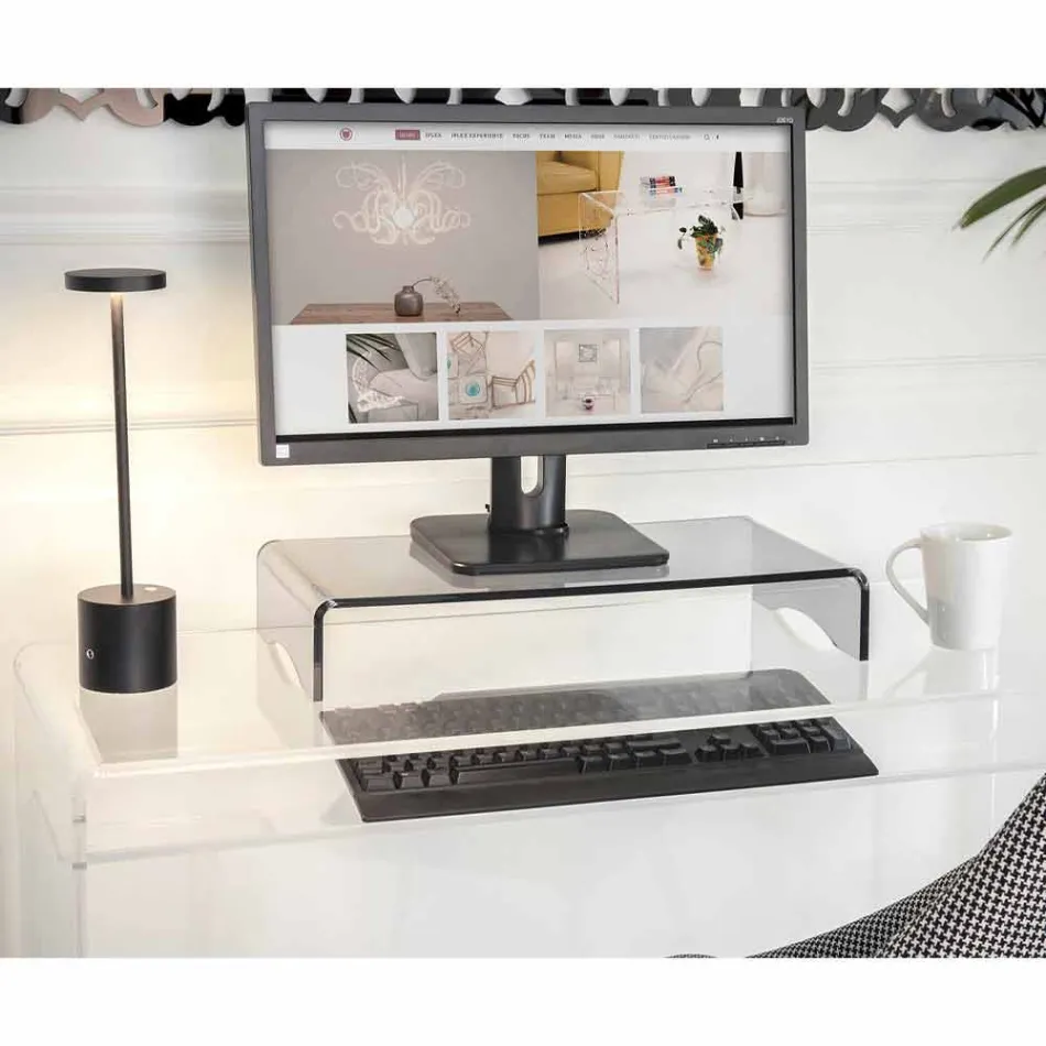 Monitorstandaard in Italiaans design van transparant of gerookt plexiglas - Nerd Viadurini