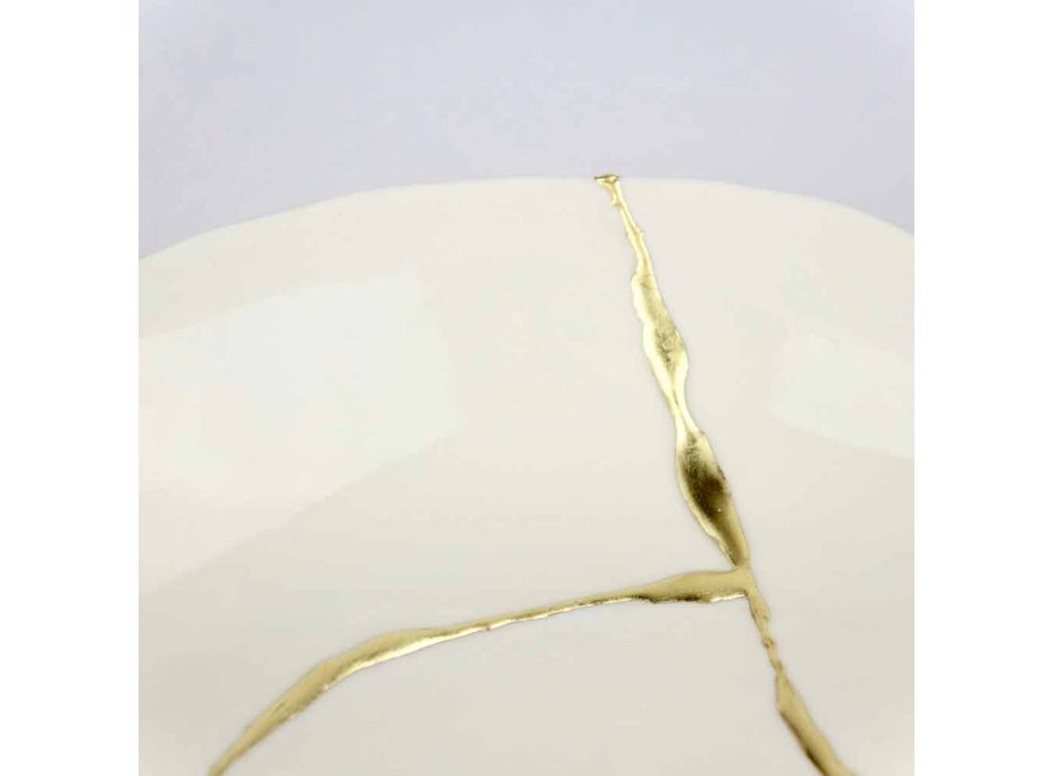 Design rond dienblad in wit porselein en bladgoud - Cicatroro Viadurini