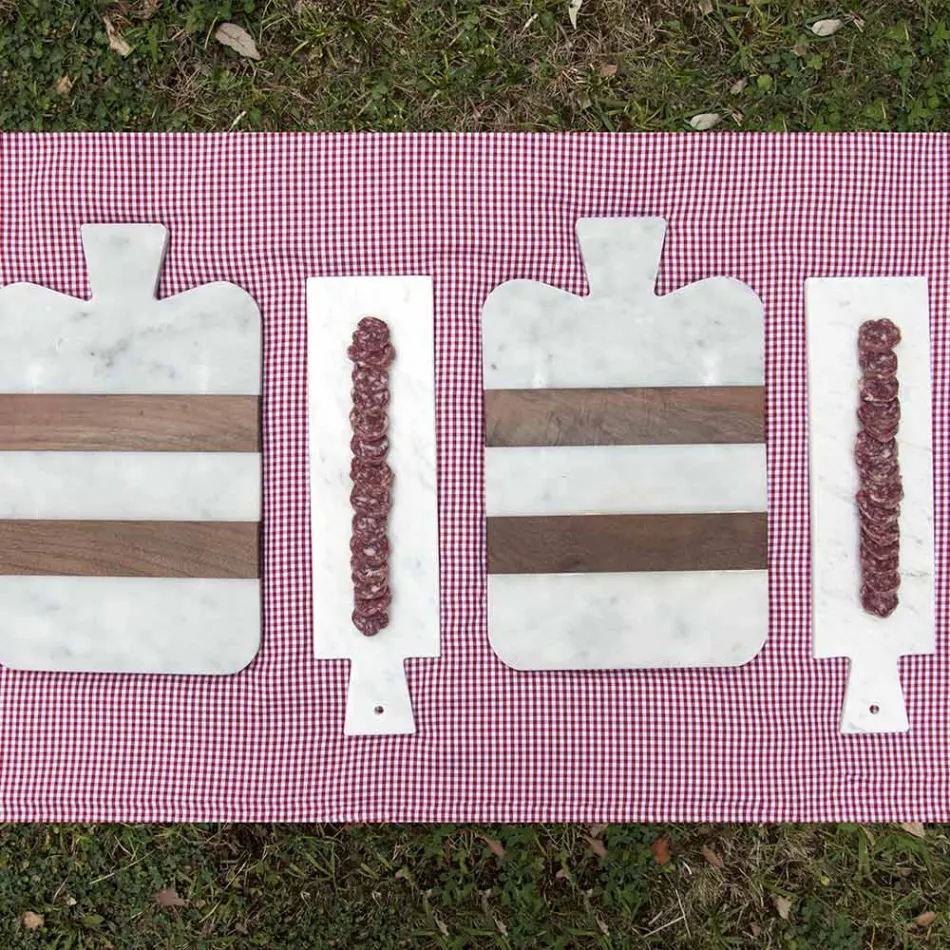 Wit Carrara marmer en hout gemaakt in Italië Design snijplank - Evea Viadurini