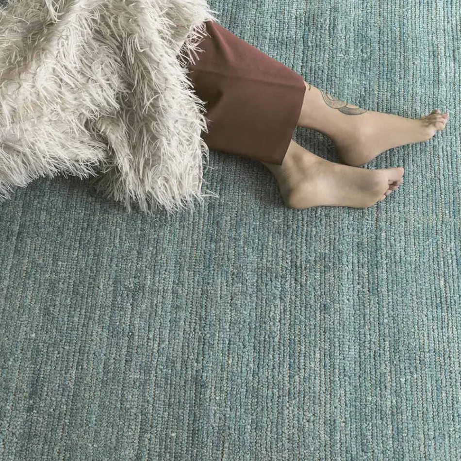 Handgemaakt vloerkleed geweven in India, hoogwaardige wol en bamboezijde - Anella Viadurini