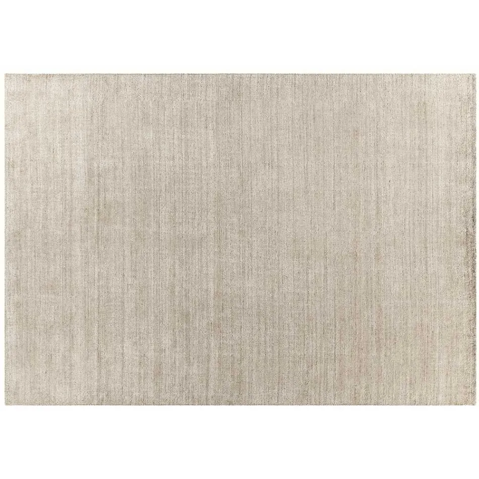 Handgemaakt vloerkleed geweven in India, hoogwaardige wol en bamboezijde - Anella Viadurini