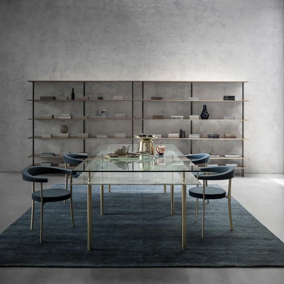 Handgemaakt vloerkleed geweven in India, hoogwaardige wol en bamboezijde - Anella Viadurini