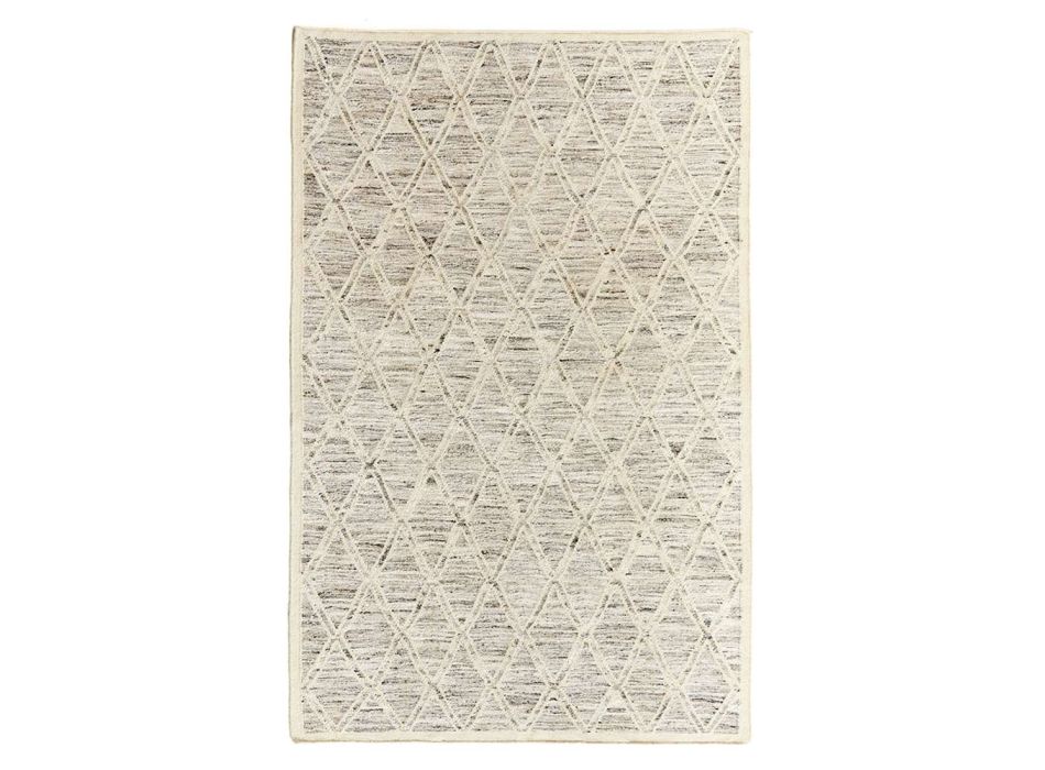 Modern tapijt in wol en katoen ivoor met fantasie voor woonkamer - Peppo Viadurini