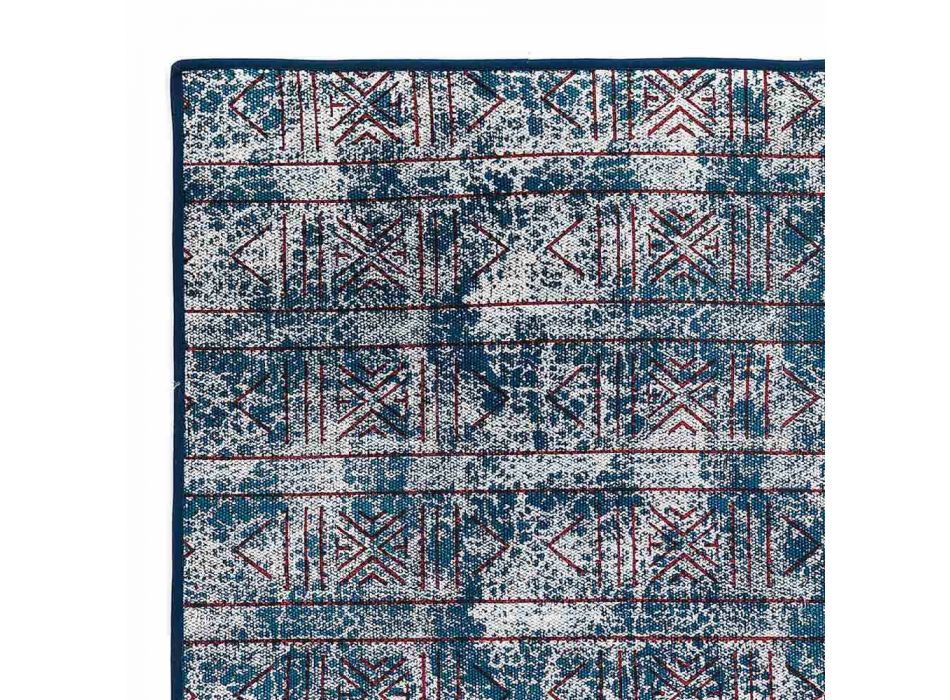 Rechthoekig blauw kelim-katoenen tapijt met gekleurd patchwork - vezels Viadurini