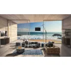 Rechthoekig blauw kelim-katoenen tapijt met gekleurd patchwork - vezels Viadurini