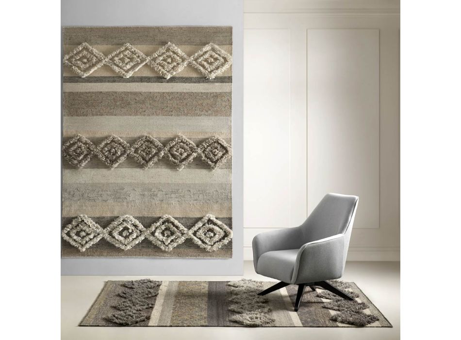 Rechthoekig tapijt van wol, katoen en viscose voor moderne woonkamer - Zorro Viadurini