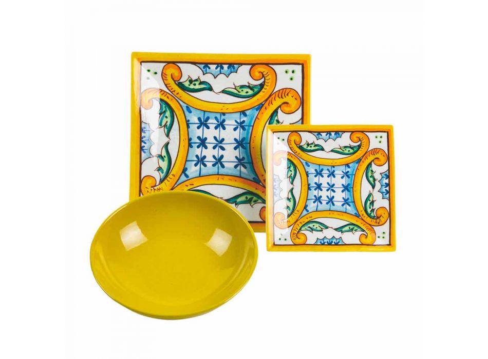 Elegante gekleurde gedekte tafel, porselein en steengoed 18 stuks - tegels Viadurini