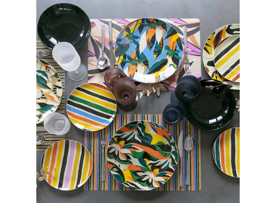 Gedekte tafelservies in porselein en gekleurd aardewerk 18 stuks - Tequila Viadurini