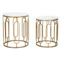Salontafels in hars met goudkleurig ijzer en marmereffect 2 stuks - Pietro