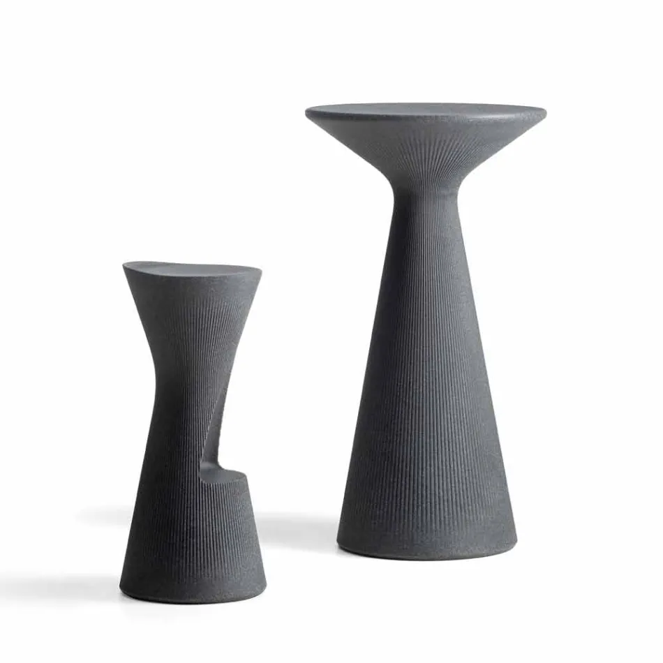 Hoge salontafel voor buiten in polyethyleen met rond blad Made in Italy - Desmond Viadurini