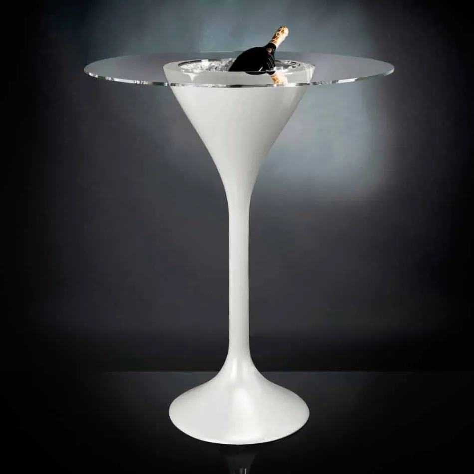 Hoge salontafel in glas en polyethyleen met flessenhouder Made in Italy - Krakow Viadurini