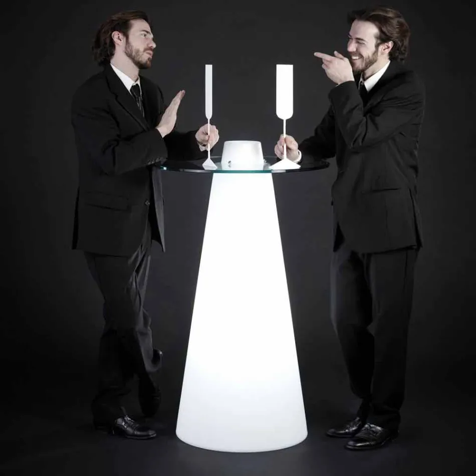 Slide Peak hoge tafel (H120) polyethyleen en glas gemaakt in Italië Viadurini