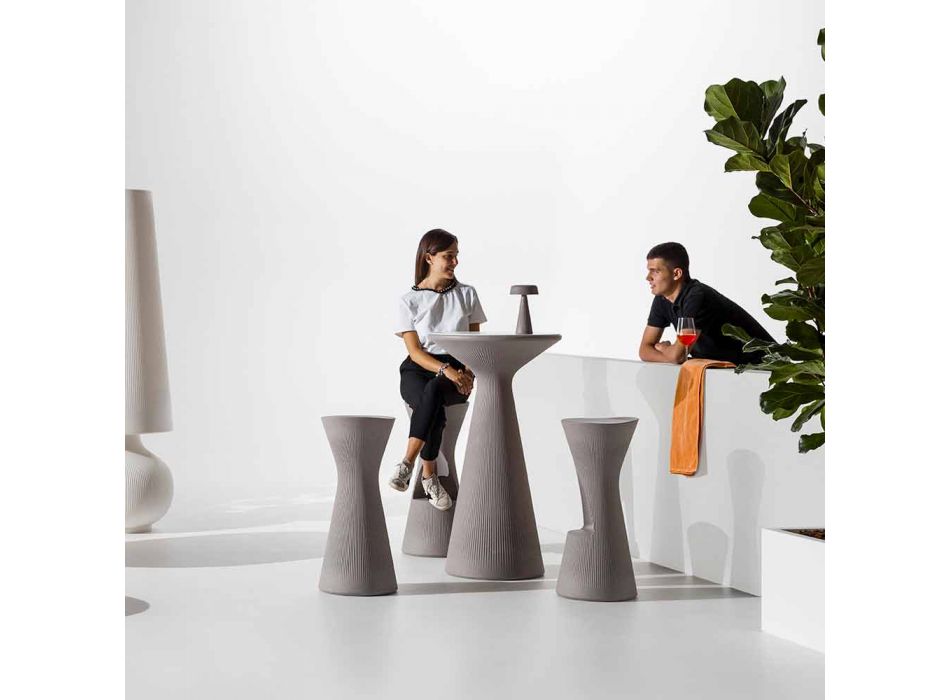 Hoge ronde salontafel voor buiten in polyethyleen en HPL Made in Italy - Desmond Viadurini