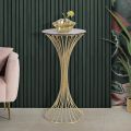 Ronde hoge salontafel in goudkleurig ijzer met bollen en blad van gerookt glas - Dexter