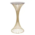 Ronde hoge salontafel in goudkleurig ijzer met bollen en blad van gerookt glas - Dexter Viadurini