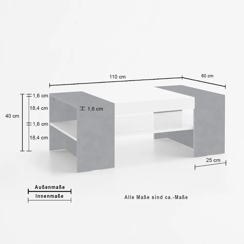 Lage salontafel voor de woonkamer in wit hout 3 afwerkingen - Rames Viadurini