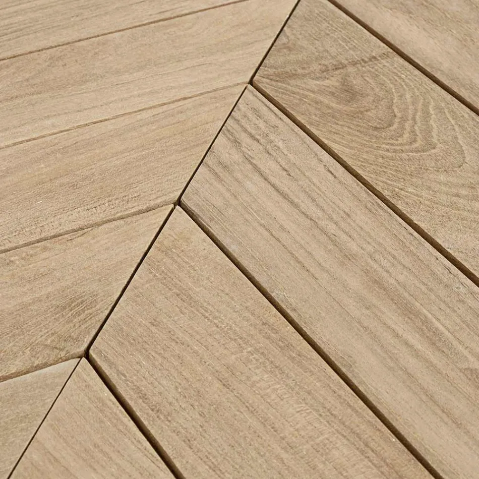 Lage teakhouten salontafel voor buiten met ovaal blad, Homemotion - Ricardo Viadurini