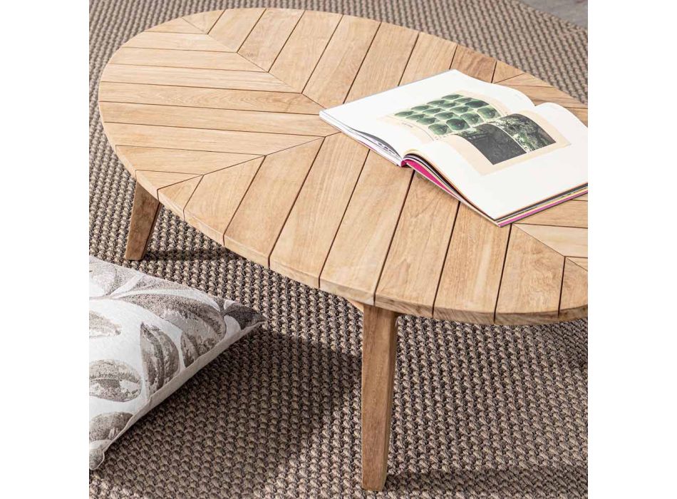 Lage teakhouten salontafel voor buiten met ovaal blad, Homemotion - Ricardo Viadurini