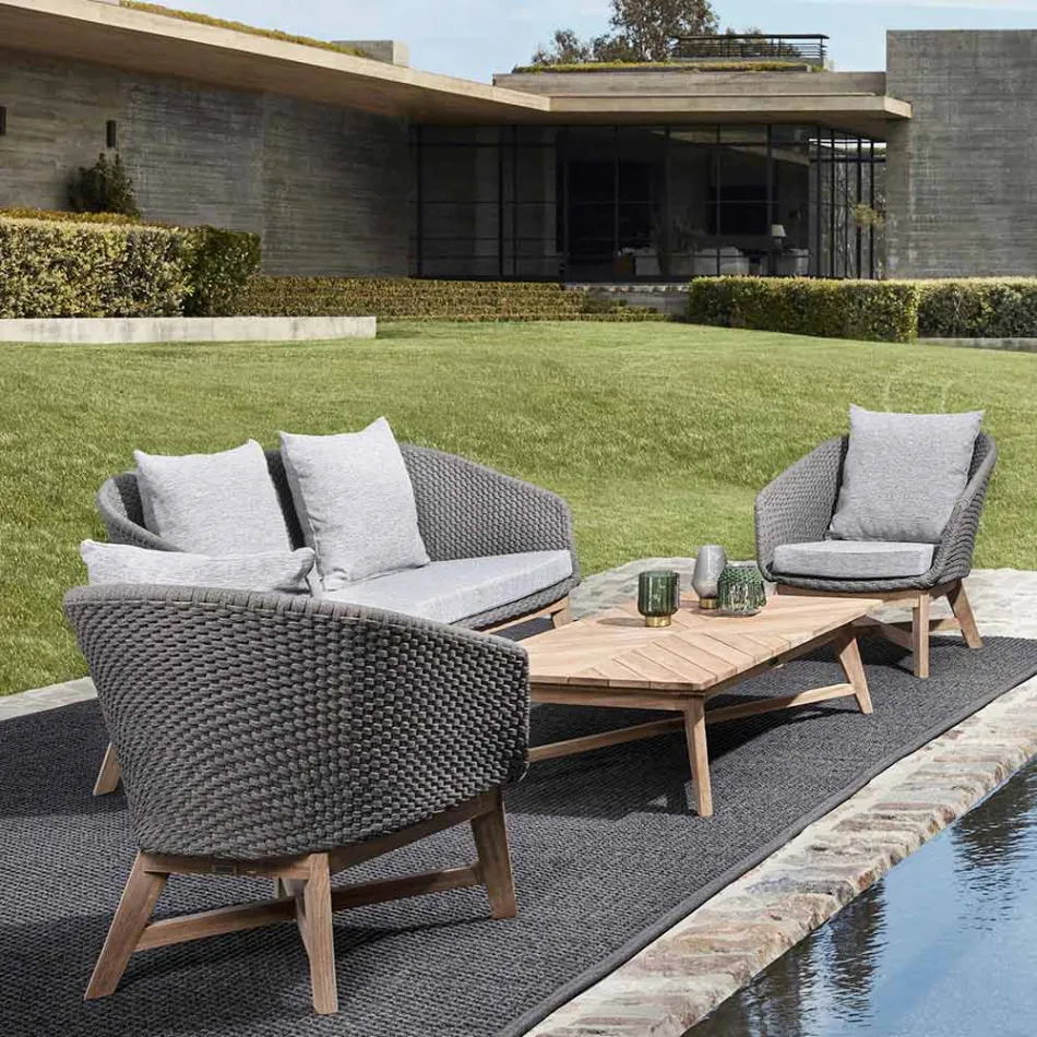 Lage rechthoekige salontafel voor buiten in teakhout, Homemotion - Stuart Viadurini