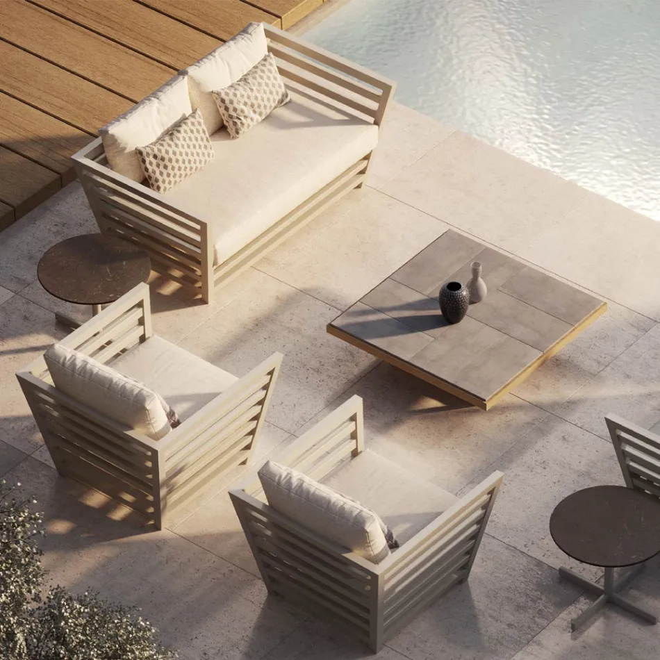 Lage tuinsalontafel met steengoed plaatblad Made in Italy - Bresson Viadurini