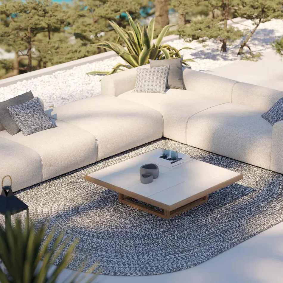 Lage tuinsalontafel met steengoed plaatblad Made in Italy - Bresson Viadurini