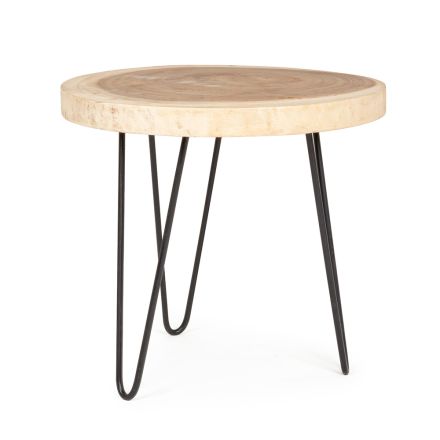 Lage tafel voor woonkamer in aluminium en blad in natuurlijk hout - Crotone Viadurini