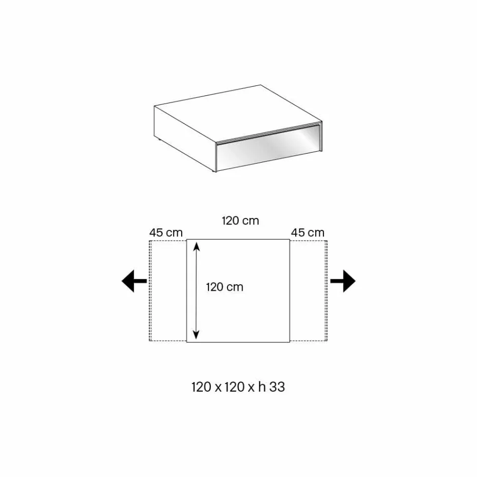 Lage salontafel in rookglas en houten lades 3 maten - Mantra Viadurini
