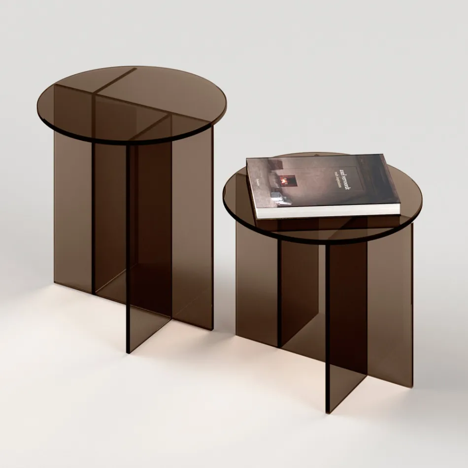 Salontafel Laris van bronskleurig glas met een verfijnd design, gemaakt in Italië. Viadurini
