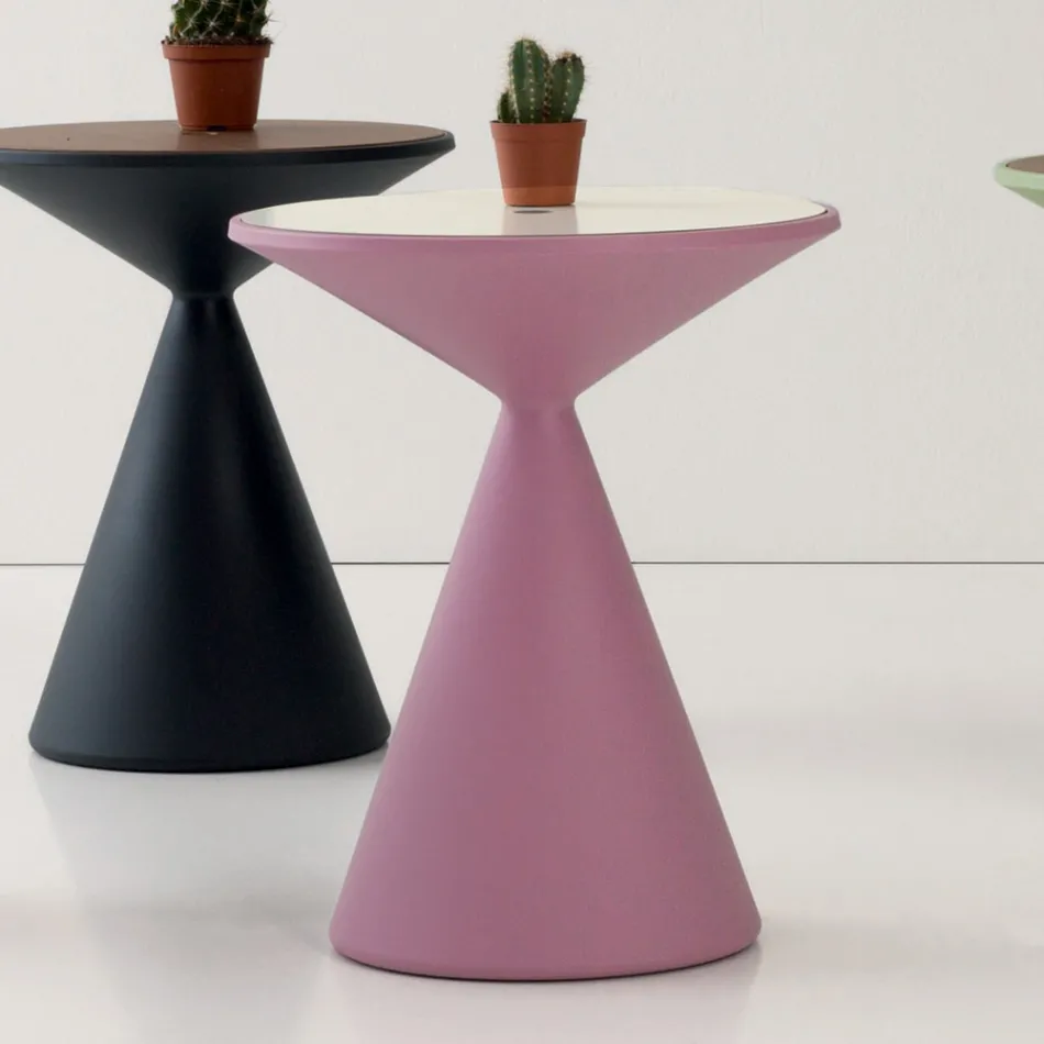 Buitensalontafel van gekleurd polyethyleen met intern compartiment - Acute Viadurini