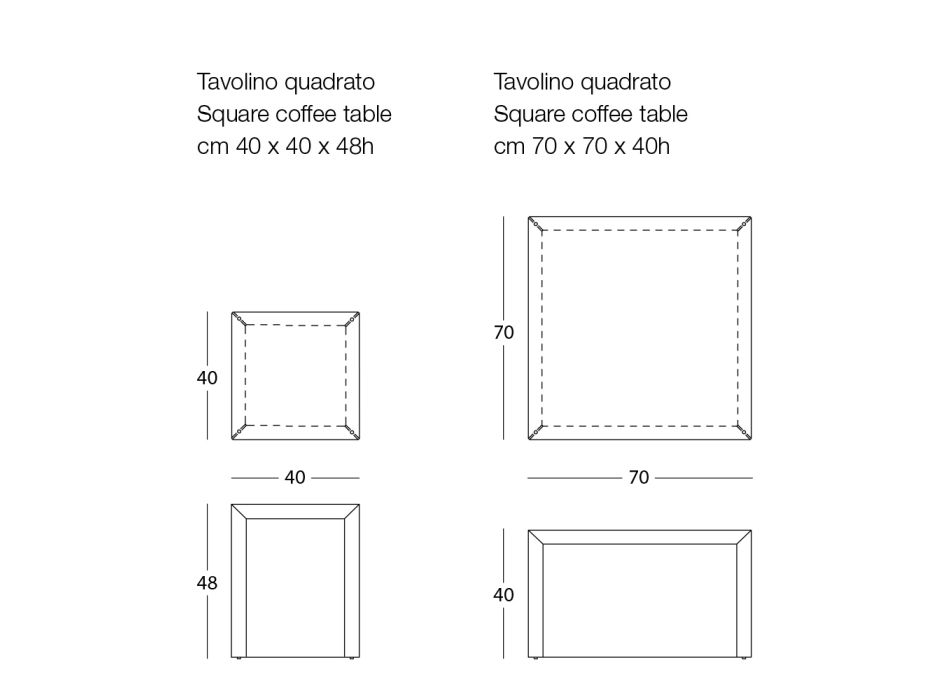 Vierkante metalen salontafel in 2 maten - Josyane Viadurini