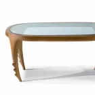 Salontafel in hout en leer ontwerp cocktails, l.97xp.68 cm, Cecilia Viadurini