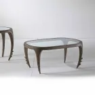 Salontafel in hout en leer ontwerp cocktails, l.97xp.68 cm, Cecilia Viadurini