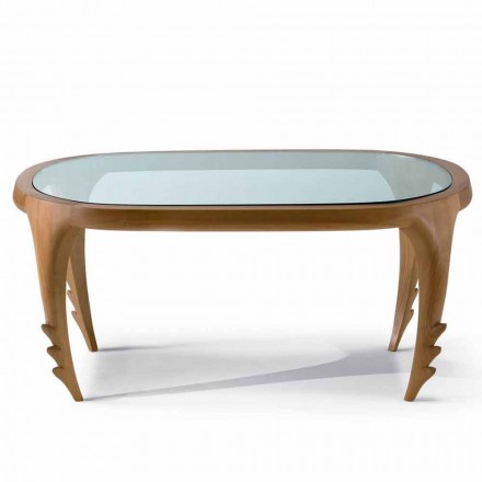 Salontafel in hout en leer ontwerp cocktails, l.97xp.68 cm, Cecilia Viadurini
