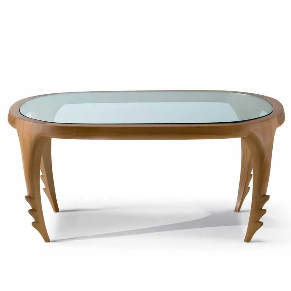Salontafel in hout en leer ontwerp cocktails, l.97xp.68 cm, Cecilia Viadurini