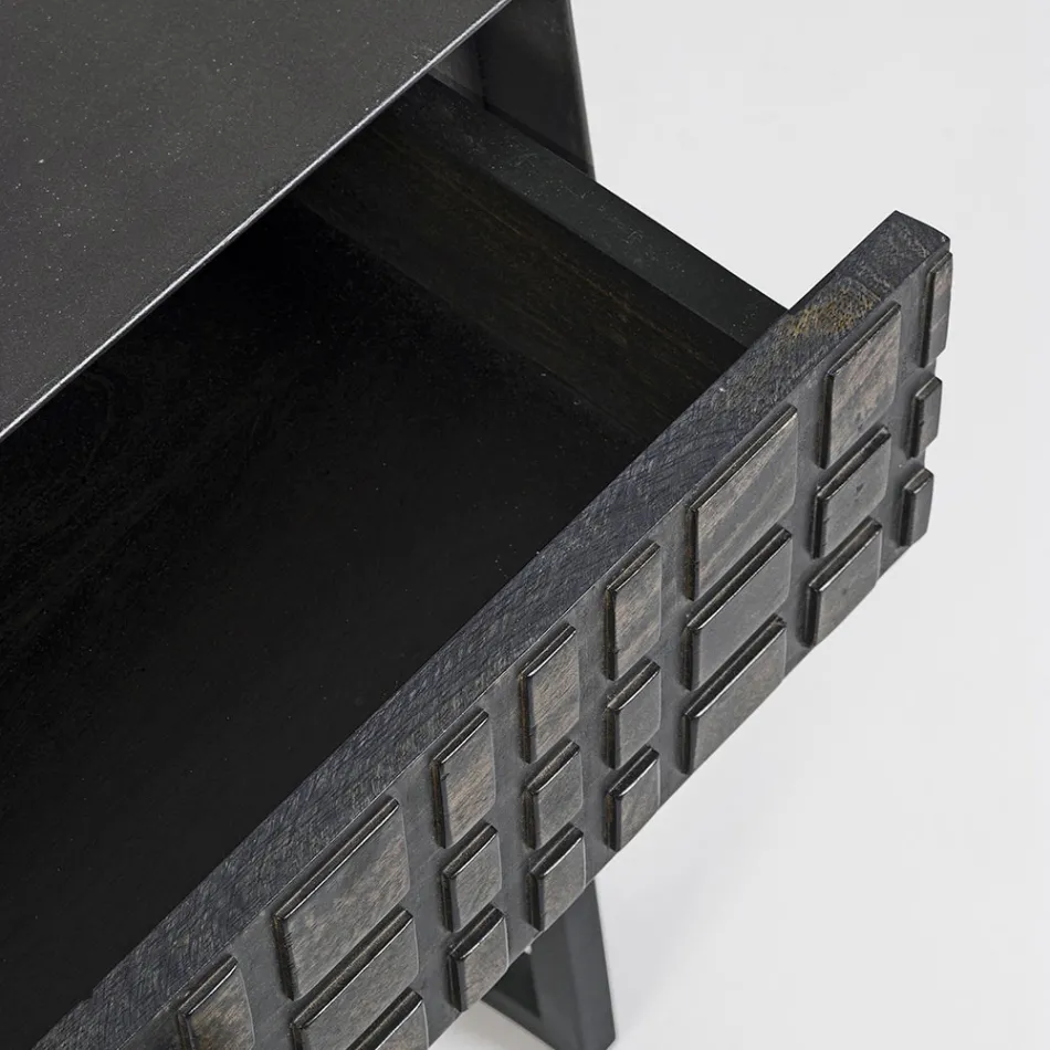 Nachtkastje in staal en mangohout met etnisch design - Mireo Viadurini