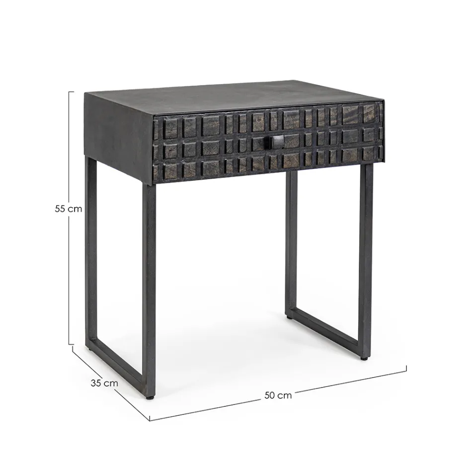 Nachtkastje in staal en mangohout met etnisch design - Mireo Viadurini