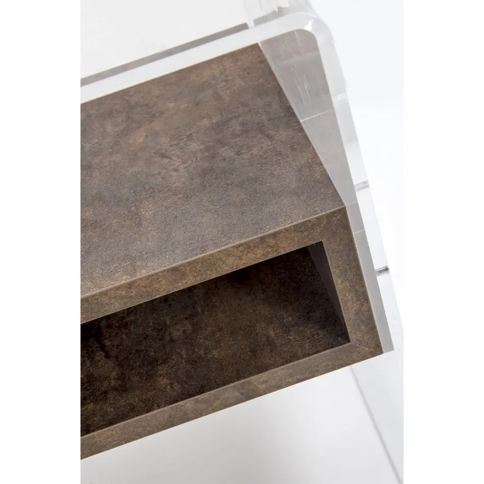 Recyclebaar nachtkastje in transparant plexiglas en hout - Pascoli Viadurini