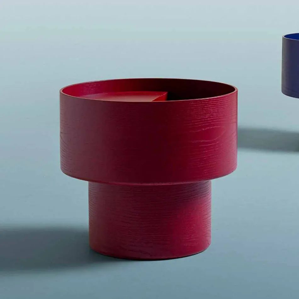 Rond nachtkastje met modern design in bordeaux of blauw hout - Vinnie Viadurini