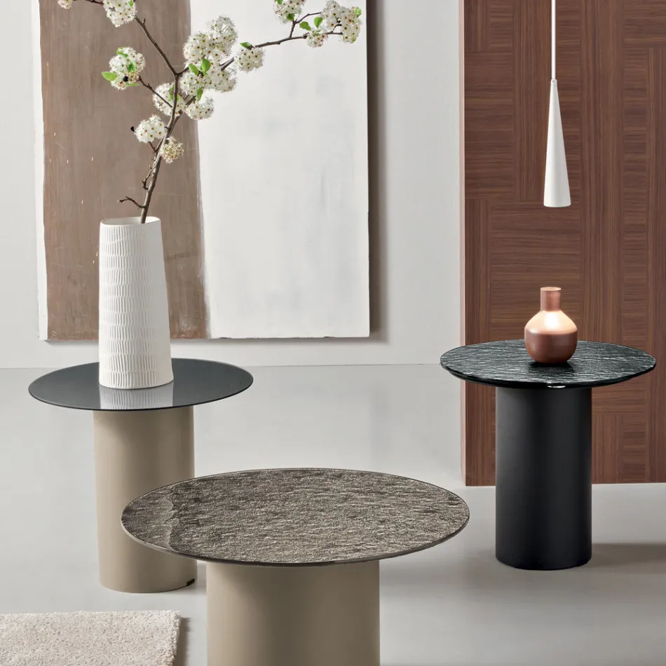 Salontafel met metalen onderstel en spiegel- of glazen blad van Ø45 cm - Flaminia Viadurini