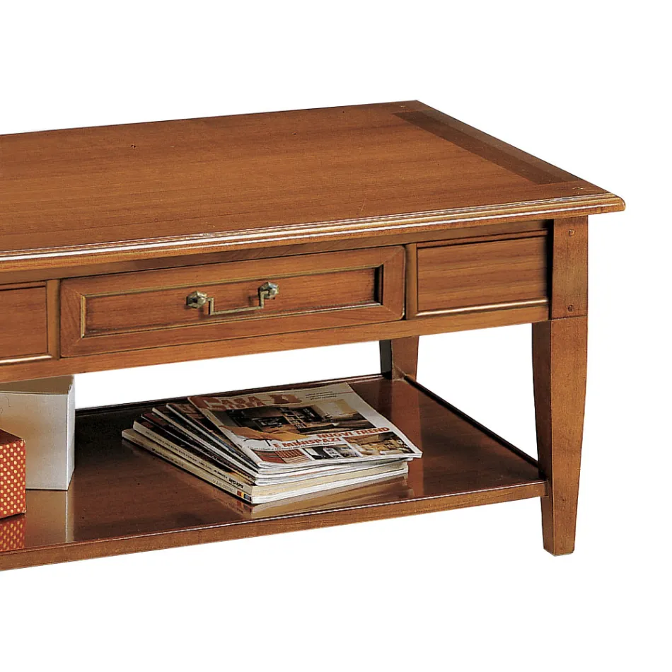 Salontafel met lade en plank in gepatineerd hout Made in Italy - Tuoni Viadurini