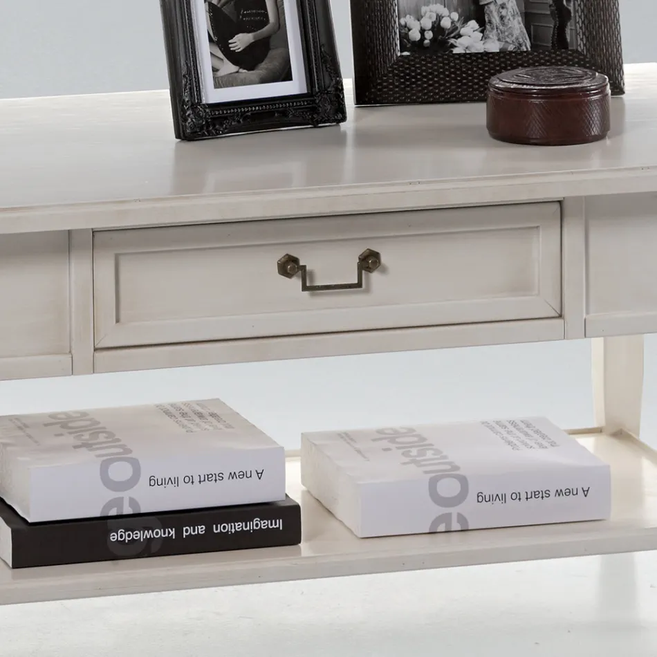 Salontafel met lade en plank in gepatineerd hout Made in Italy - Tuoni Viadurini