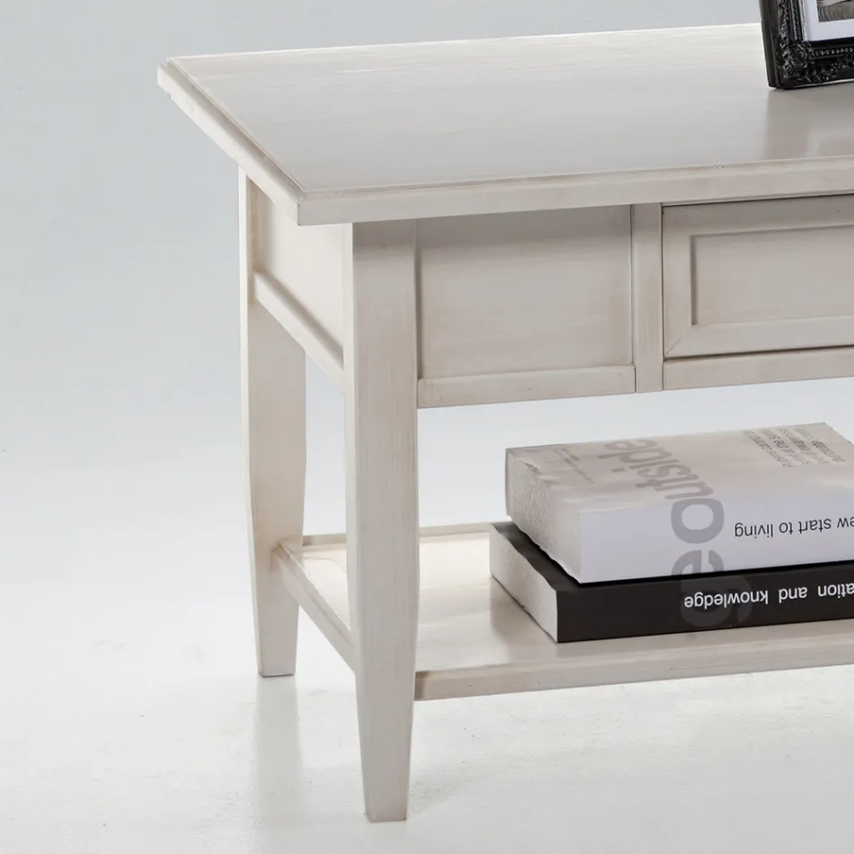 Salontafel met lade en plank in gepatineerd hout Made in Italy - Tuoni Viadurini