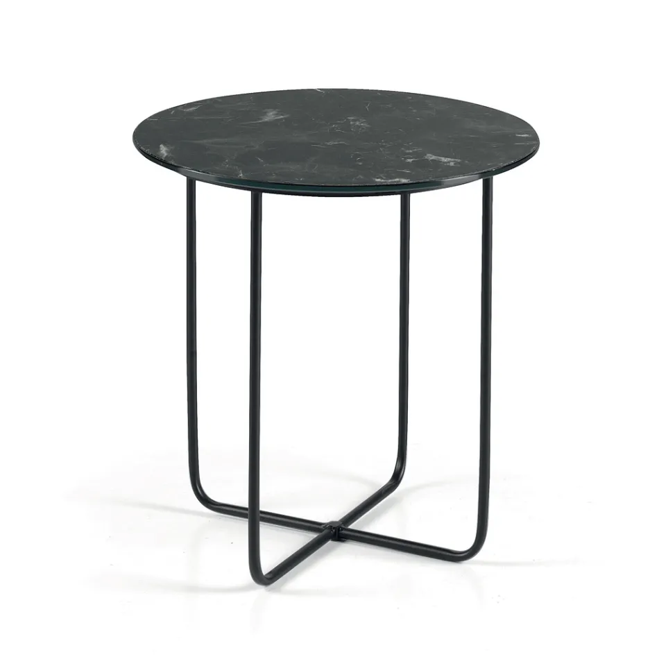 Salontafel met spiegel en keramisch blad met marmerlook, gemaakt in Italië - Giusta Viadurini