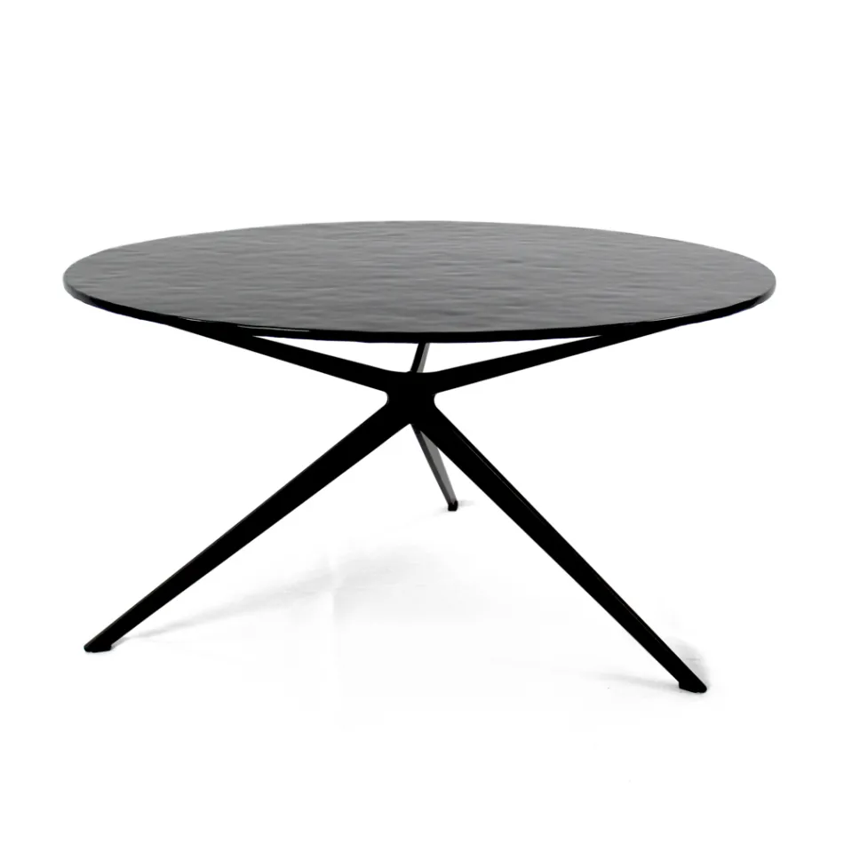Salontafel met rond blad van glas Made in Italy - Siste Viadurini