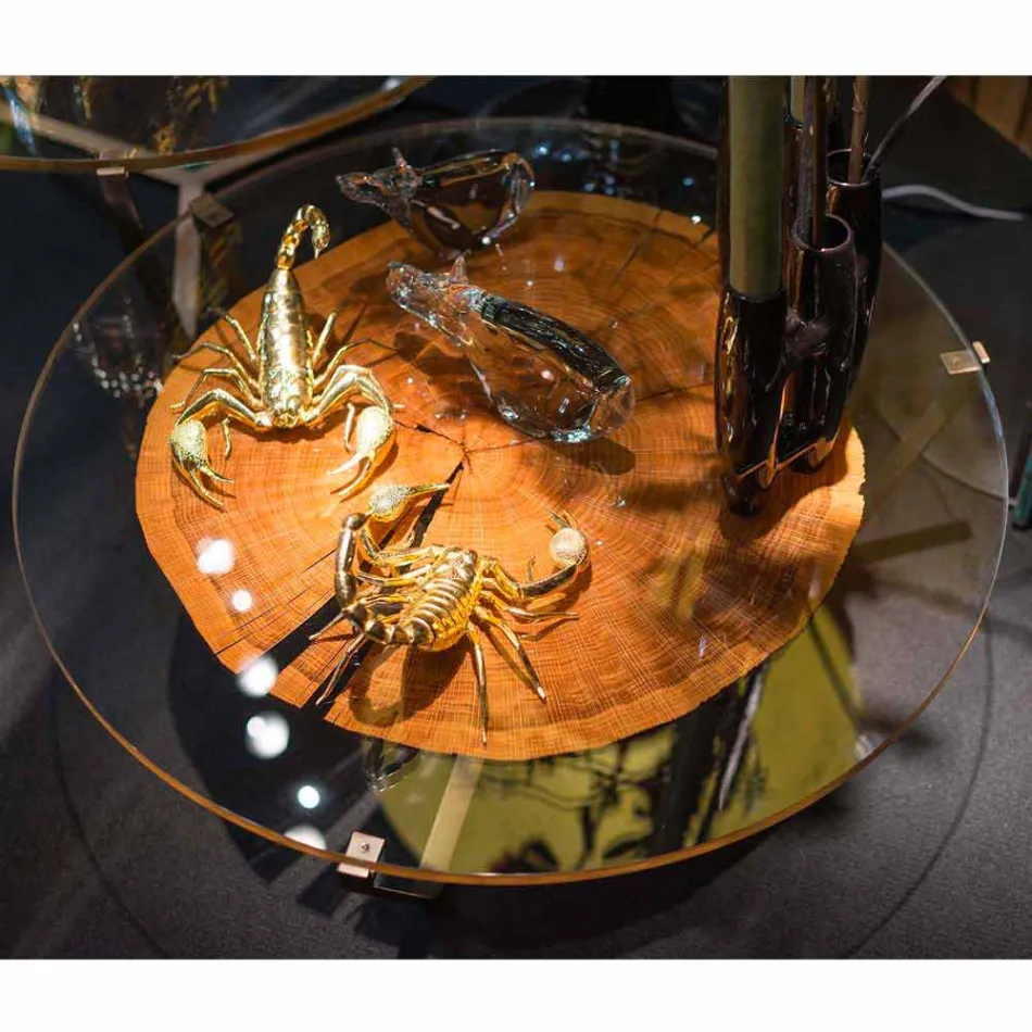 Salontafel Lage koffie met ontwerp glas en houten vloer Bigo Viadurini