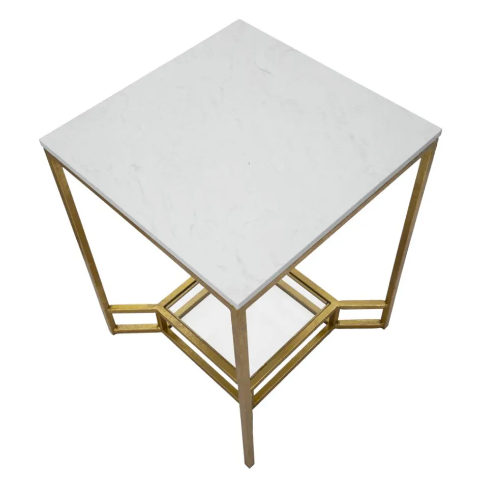 Gouden vierkante salontafel in ijzer, witte hars en glas - Tokyo Viadurini